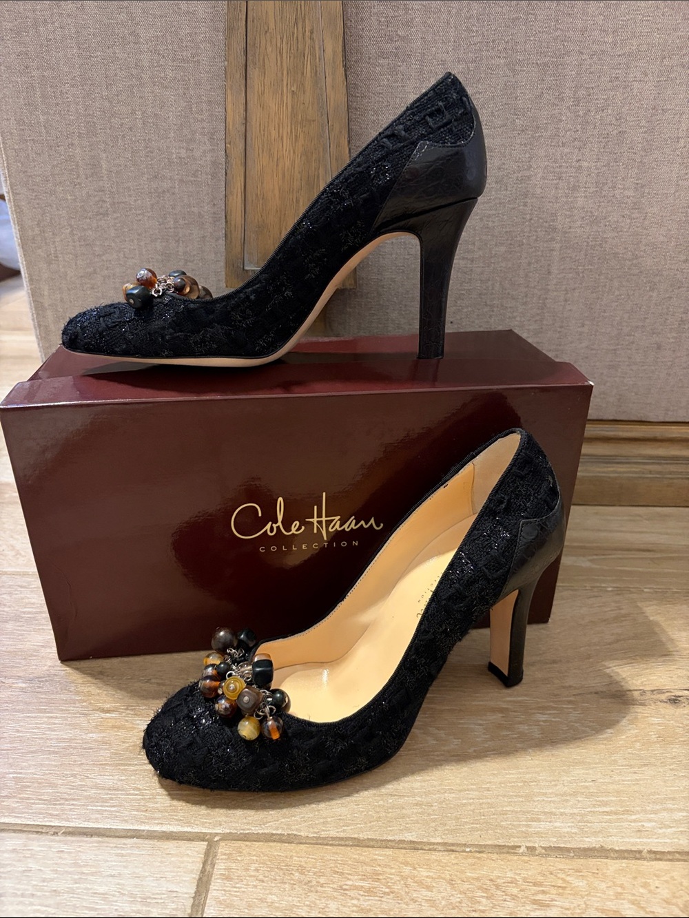 Cole Haan Black Beaded Heels